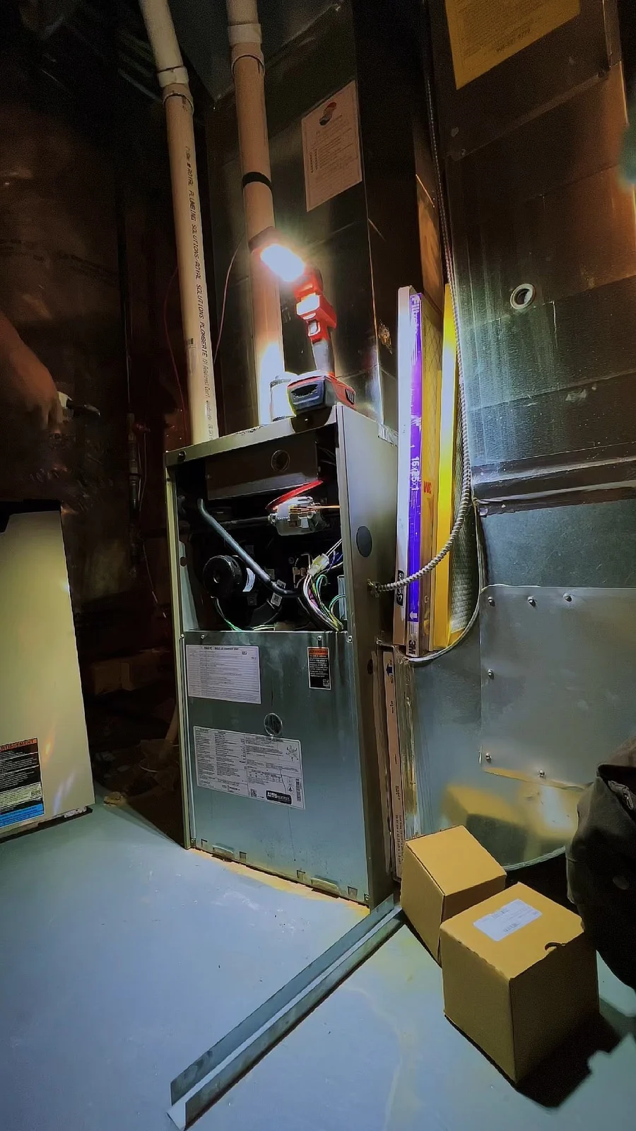 Air Makers furnace servicing, still from its work video.
