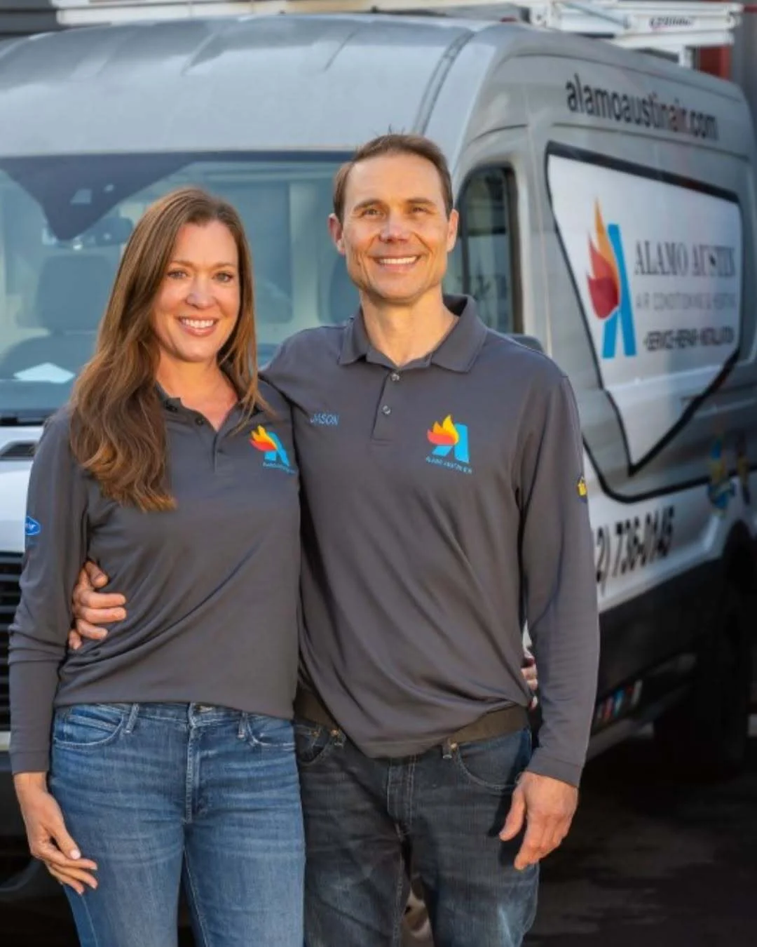 Alamo Austin Air team beside a branded service van