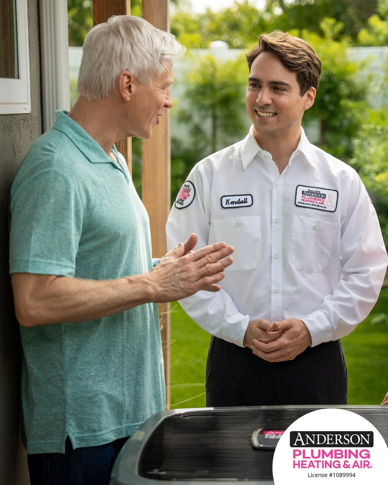 Anderson technician in company uniform visiting a customer.