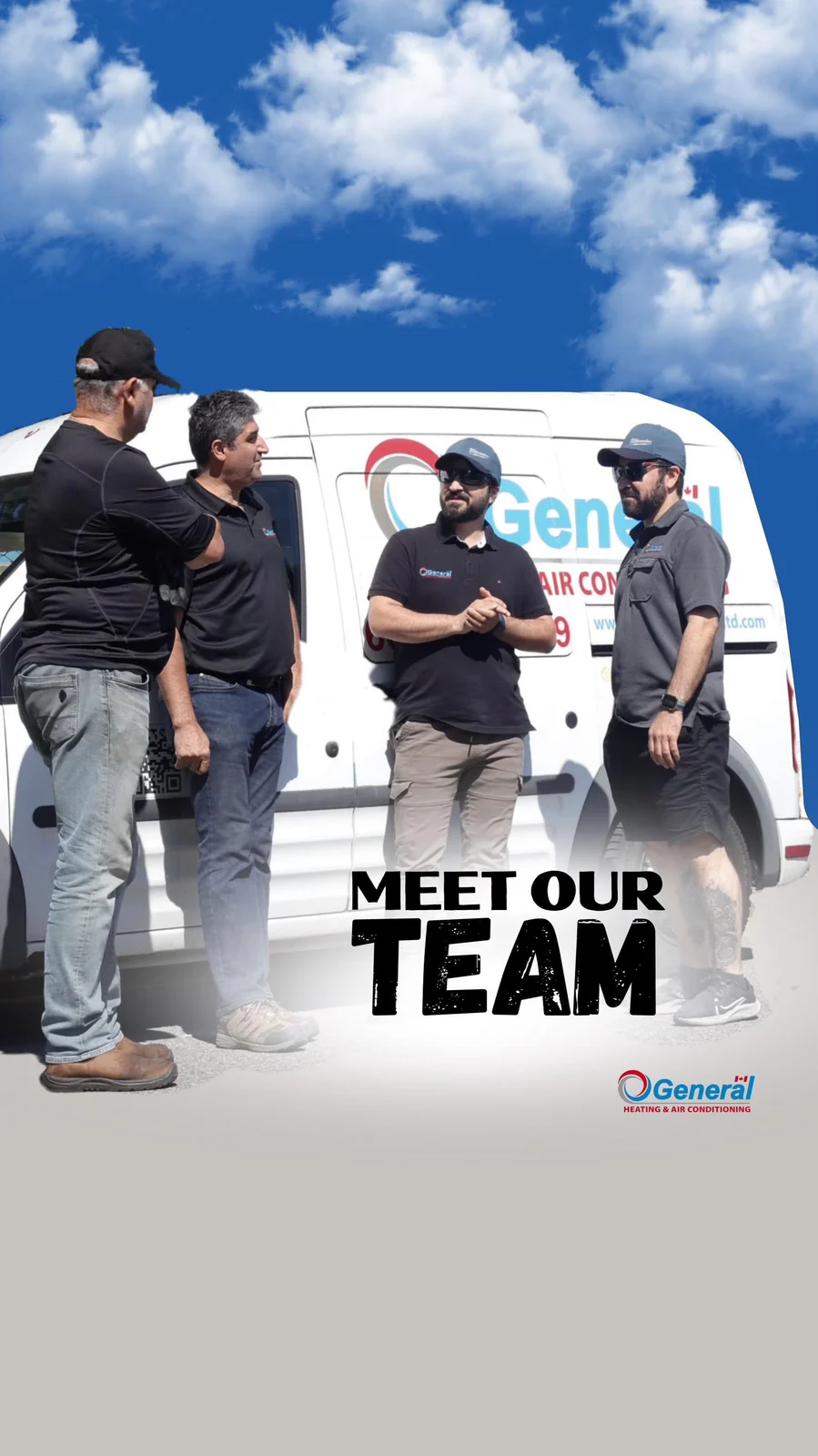 General Heating team beside its service van, still from its company video.