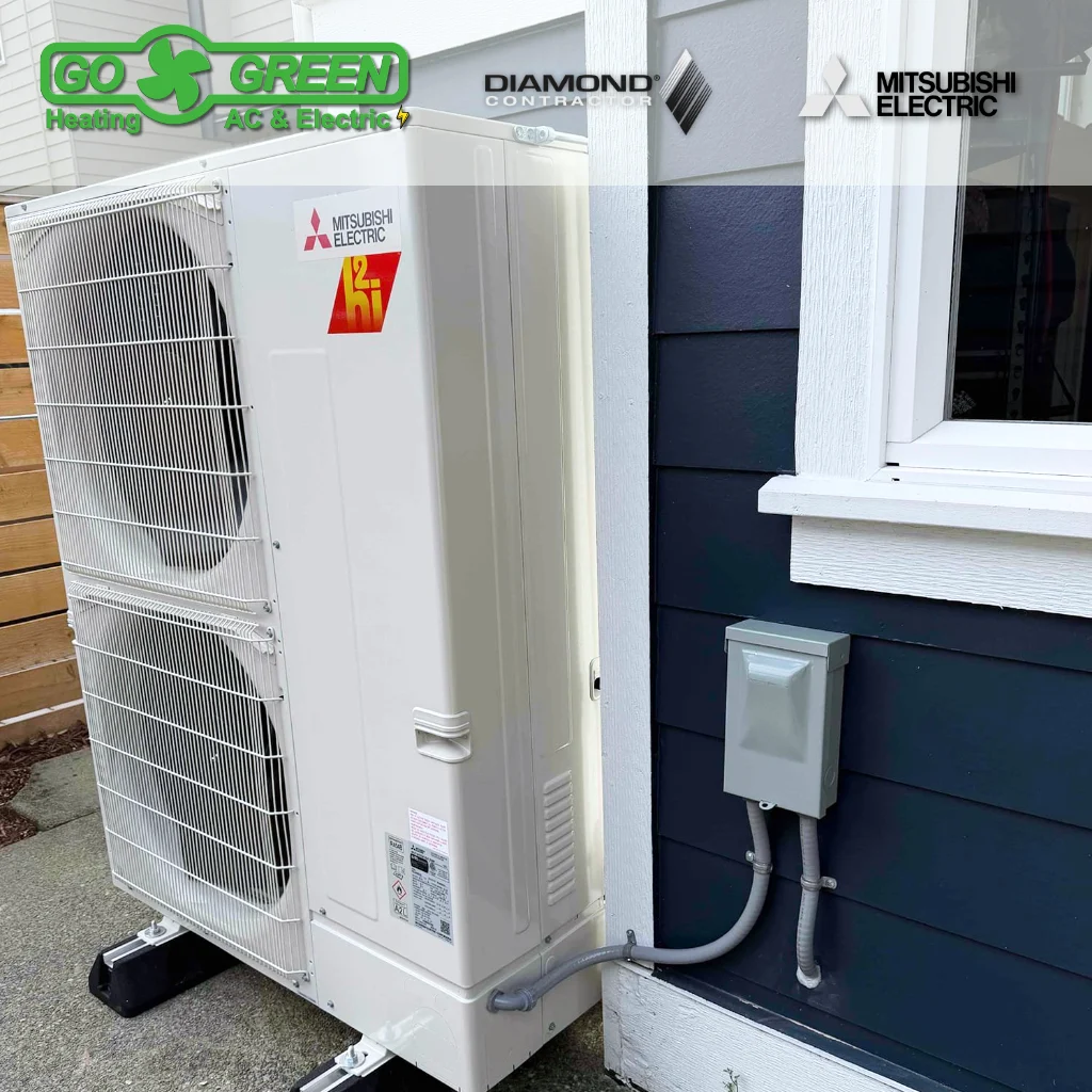 Go Green Mitsubishi outdoor heat-pump installation.