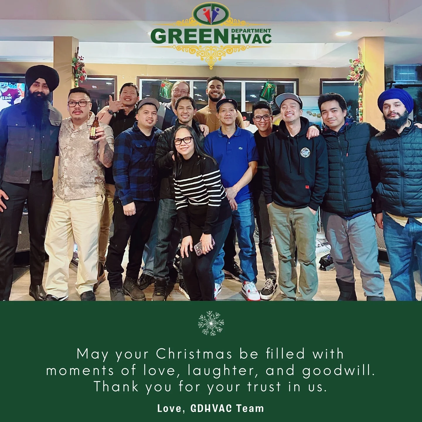 Green Department team holiday photograph.