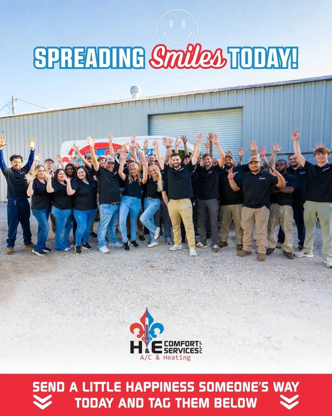 H & E Comfort Services team outside the company premises