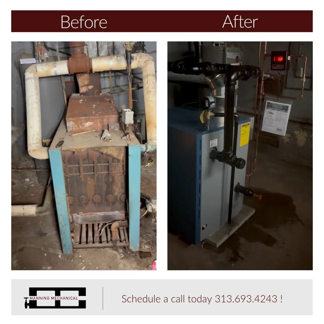 Boiler replacement before and after (Instagram video still)