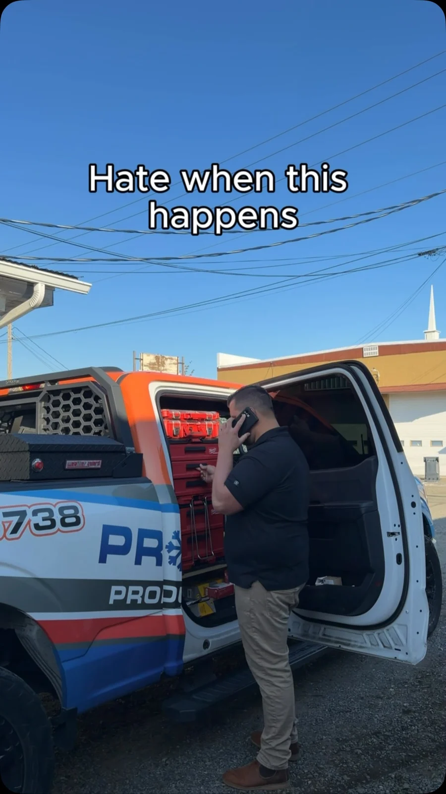 Product Air technician beside the branded service truck, still from its team video.