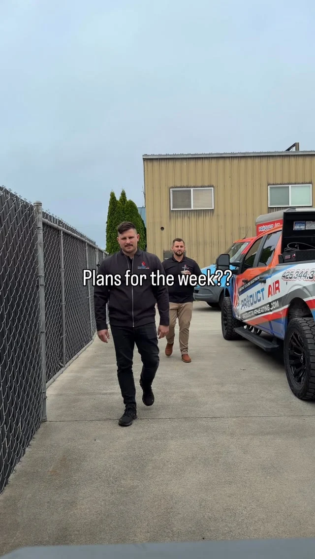 Product Air crew beside a branded service vehicle, still from its team video.