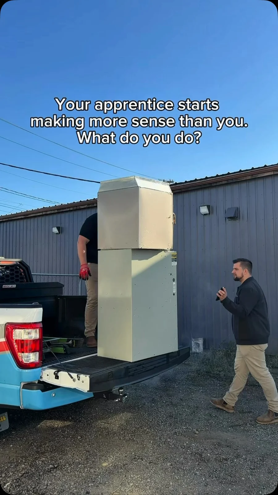 Product Air technicians loading heating equipment, still from its company video.