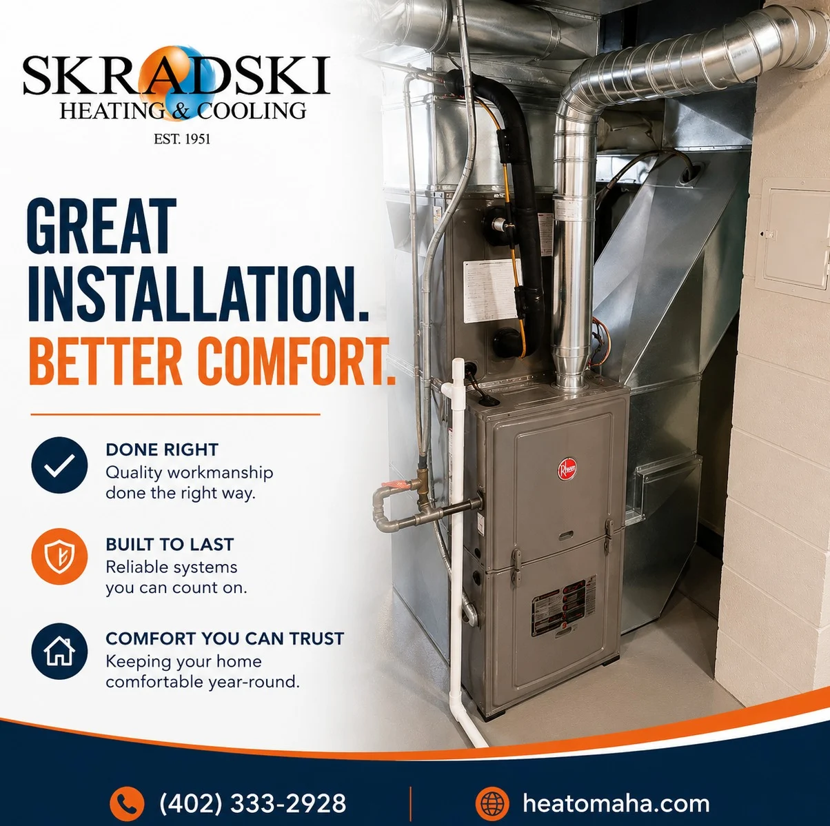 Skradski furnace installation with finished ductwork.
