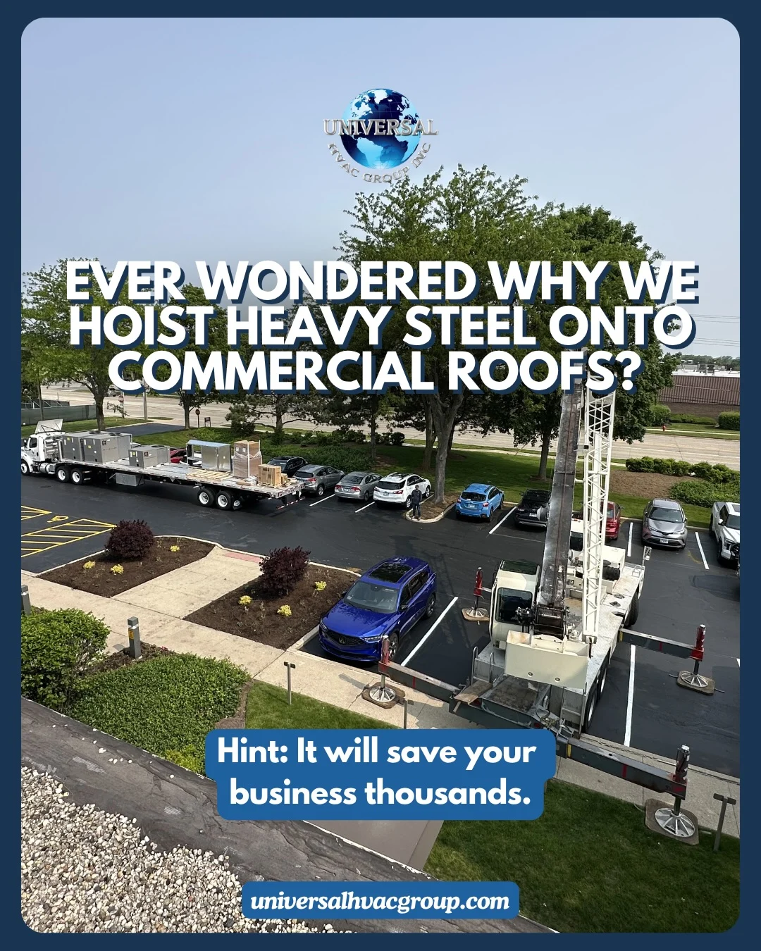 Crane lifting equipment for a commercial HVAC installation