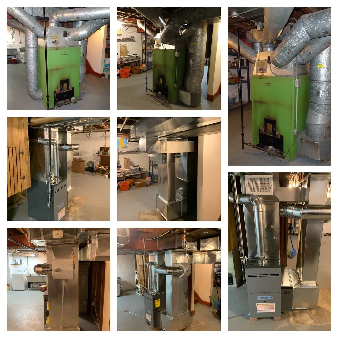 Before-and-after furnace replacement project.